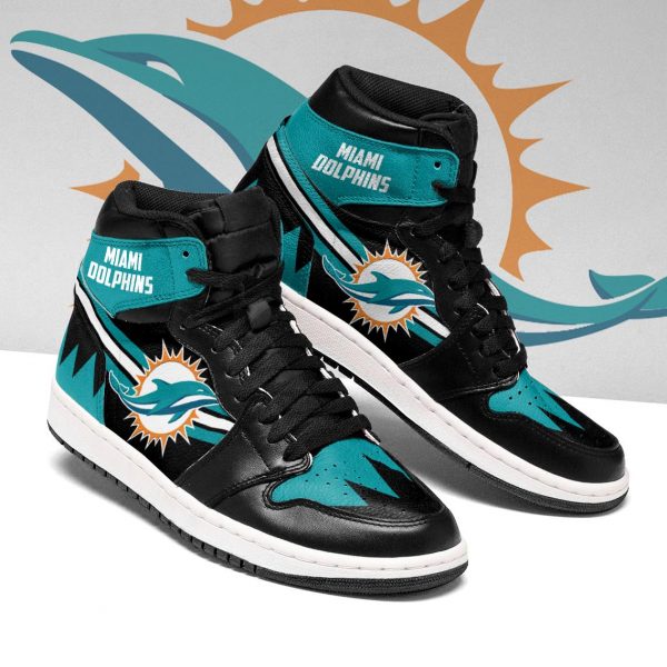 Women's Miami Dolphins High Top Leather AJ1 Sneakers 002 Women's Miami Dolphins High Top Leather AJ1 Sneakers 002